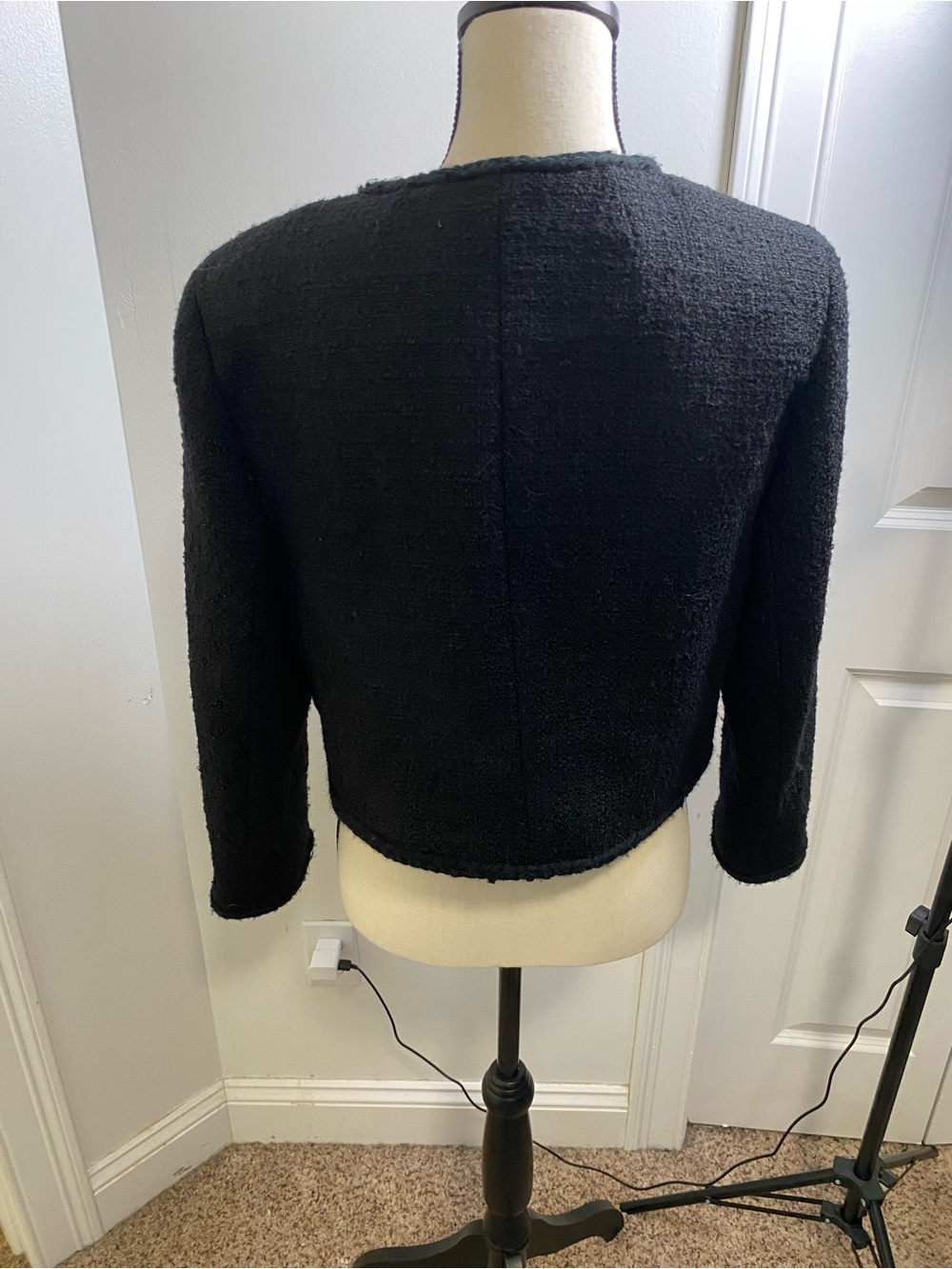 J. Crew Black Bouclé Gold Button Wool Blend Cropped Jacket - Picture 5 of 10